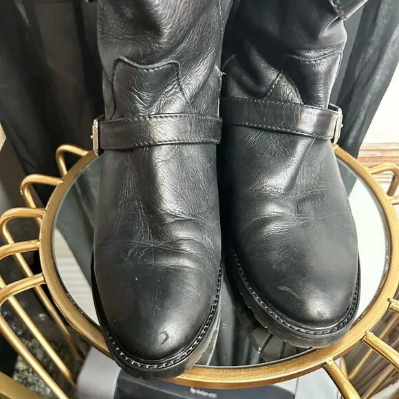 Zara Woman Quilted Leather Moto Boots
