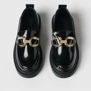 Zara girls lug sole loafers with gold chain