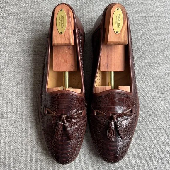 Zelli Kalahari Ostrich Leg Nappa Tassel Loafers Brown Men's 11W Preppy