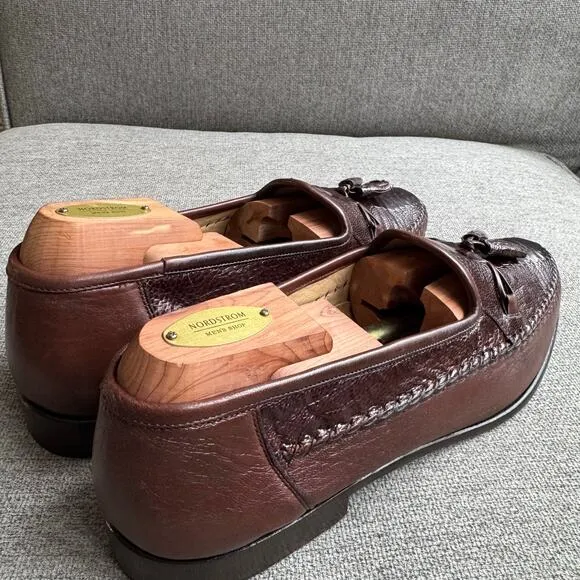 Zelli Kalahari Ostrich Leg Nappa Tassel Loafers Brown Men's 11W Preppy