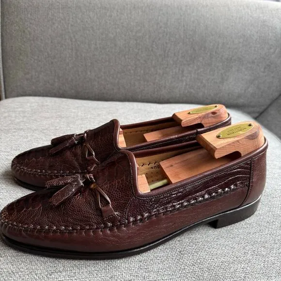 Zelli Kalahari Ostrich Leg Nappa Tassel Loafers Brown Men's 11W Preppy
