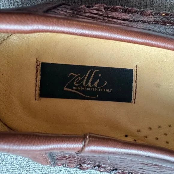 Zelli Kalahari Ostrich Leg Nappa Tassel Loafers Brown Men's 11W Preppy