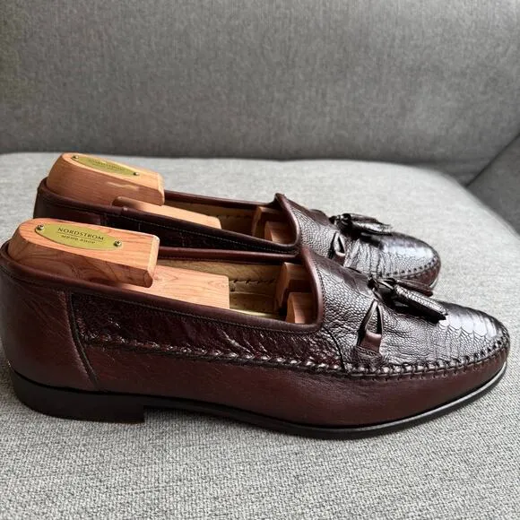 Zelli Kalahari Ostrich Leg Nappa Tassel Loafers Brown Men's 11W Preppy