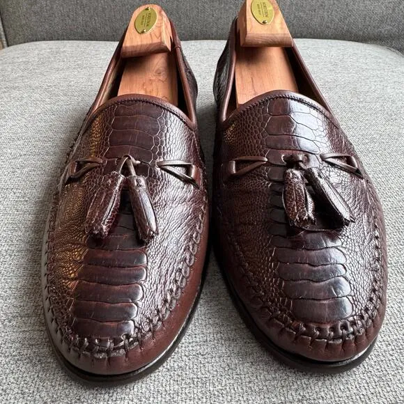 Zelli Kalahari Ostrich Leg Nappa Tassel Loafers Brown Men's 11W Preppy