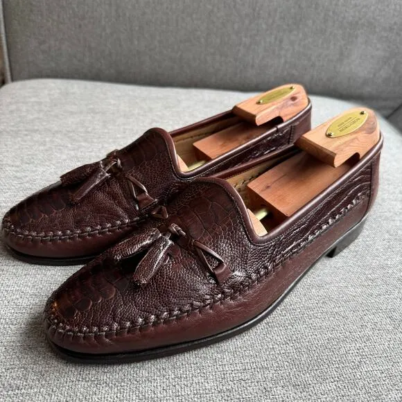 Zelli Kalahari Ostrich Leg Nappa Tassel Loafers Brown Men's 11W Preppy