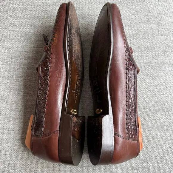 Zelli Kalahari Ostrich Leg Nappa Tassel Loafers Brown Men's 11W Preppy