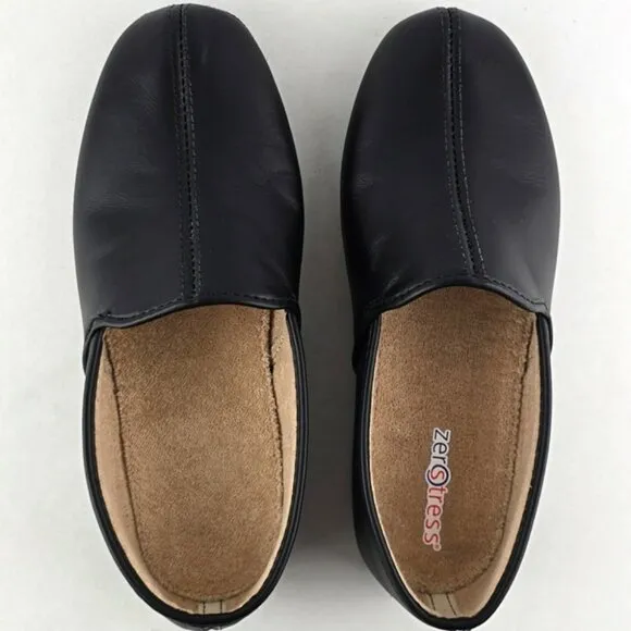 Zero Stress Men's Black Matt Lightweight Slip-On Loafers Rounded Toe Size 7W